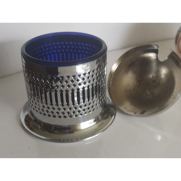 England Chrome Covered Jam/Honey - Condiment Server w Cobalt Blue Insert - Picture 10 of 12
